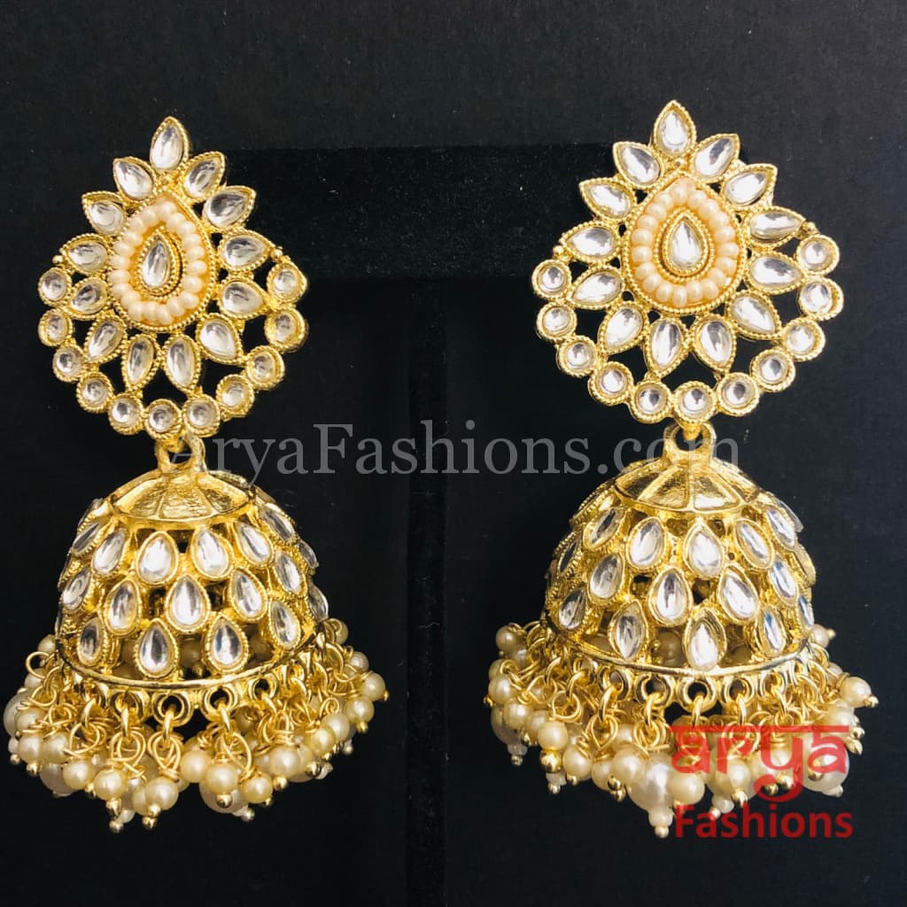 Shop Exquisite Posy Gold Pearl Jhumka Earrings Now!